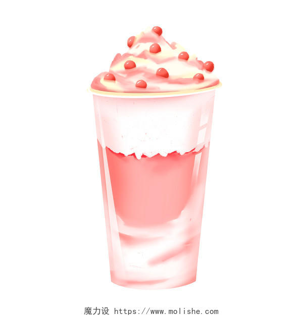 手绘写实草莓冰激凌奶茶插画素材奶茶元素